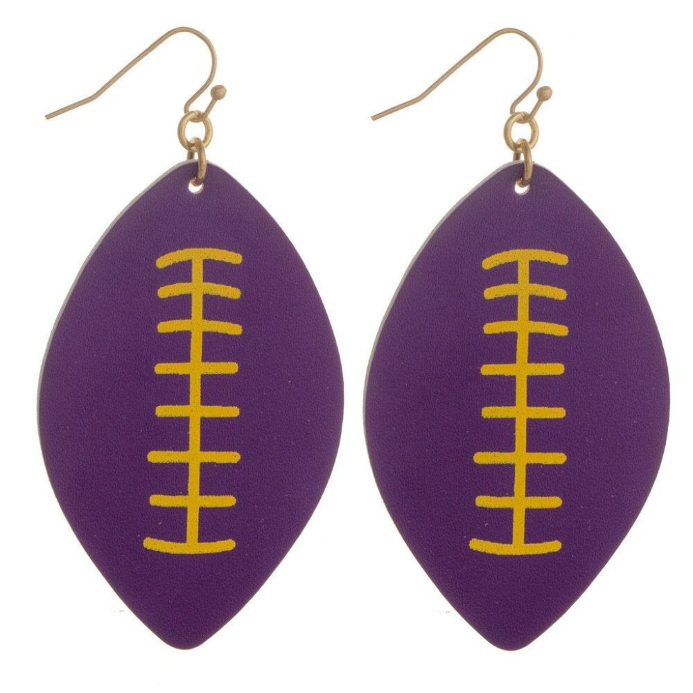 Football Shape Leather Earrings- Purple- Yellow- Gold-LSU